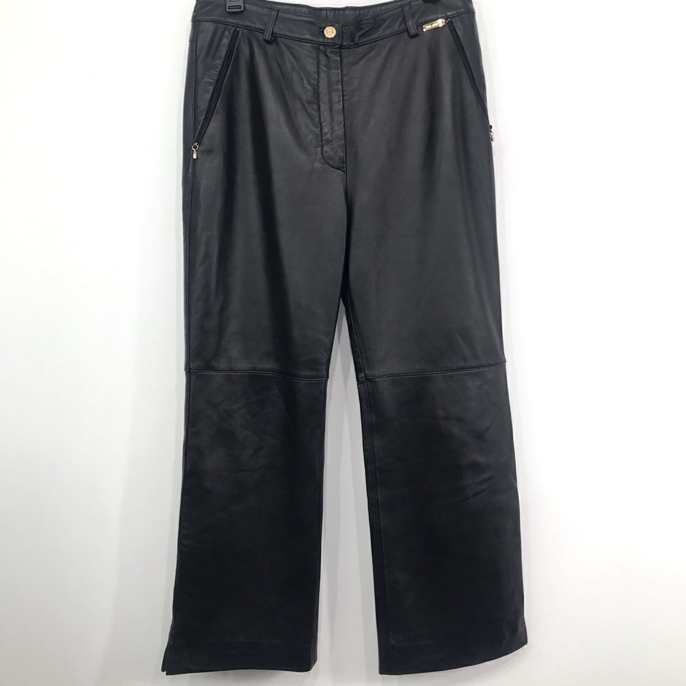 St. John Sport Black 100% Leather Straight Leg Zip Pocket Ankle Pants - Picture 2 of 16